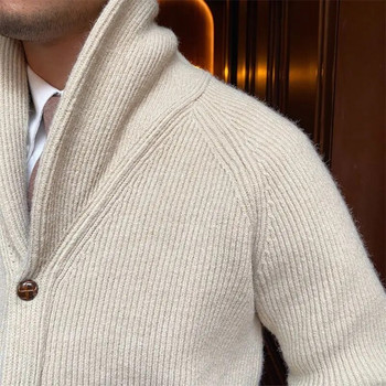 Винтидж мъжки трикотажен пуловер яке Ежедневни едноредни пуловери с дълъг ръкав Палто Зимна топла плетена жилетка Мъжки B135