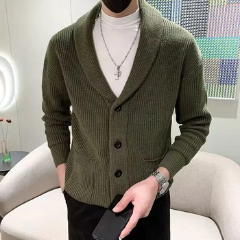 Винтидж мъжки трикотажен пуловер яке Ежедневни едноредни пуловери с дълъг ръкав Палто Зимна топла плетена жилетка Мъжки B135