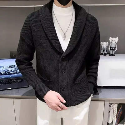 Vintage muška pletena džemper jakna Ležerni jednoredni džemperi dugih rukava Kaput Zimski topli pleteni kardigan za muškarce B135