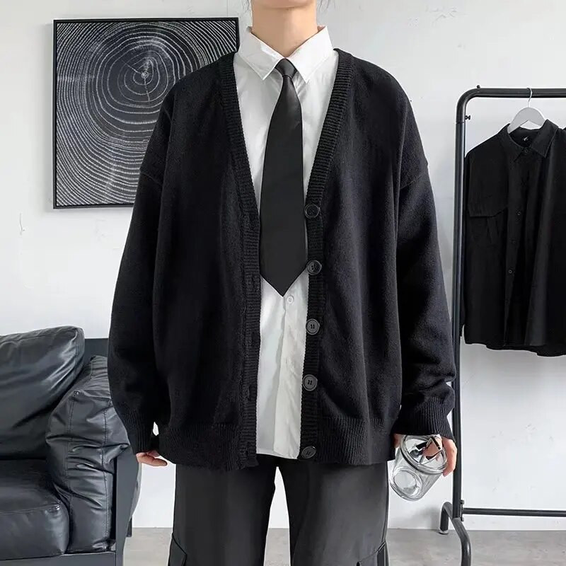 Jesen Zima Muški ležerni kardigan veste s V-izrezom Jednobojna gornja odjeća dugih rukava Muški široki pleteni kaputi s jednim kopčanjem