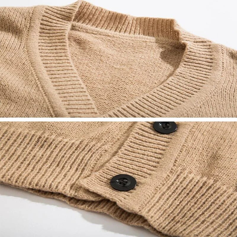 Jesen Zima Muški ležerni kardigan veste s V-izrezom Jednobojna gornja odjeća dugih rukava Muški široki pleteni kaputi s jednim kopčanjem