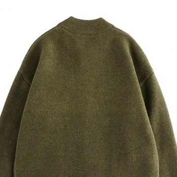 Мъжки есенно-зимен пуловер, палто с кръгло деколте, едноредна плетена жилетка с дълъг ръкав, плетена дебела топла мъжка жилетка с пуловер