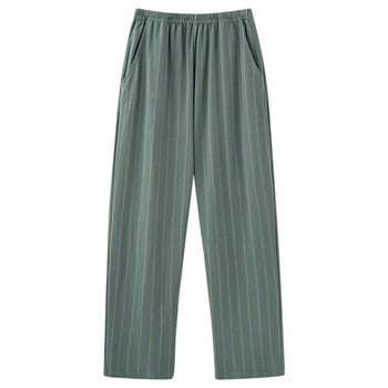 7XL-4XL Раирана щампа Sleep Bottom Мъжки памучни дълги панталони Домашни пижами Меки пролетни есенни панталони с еластична талия Ежедневни спални дрехи