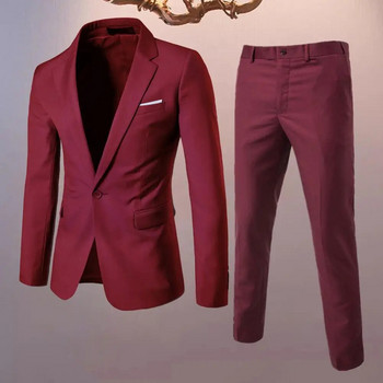 Комплект мъжки панталони Стилен мъжки комплект бизнес костюми Ревер Slim Fit Палто Дълги панталони за работно облекло Официални поводи Slim Fit Suit Outfit