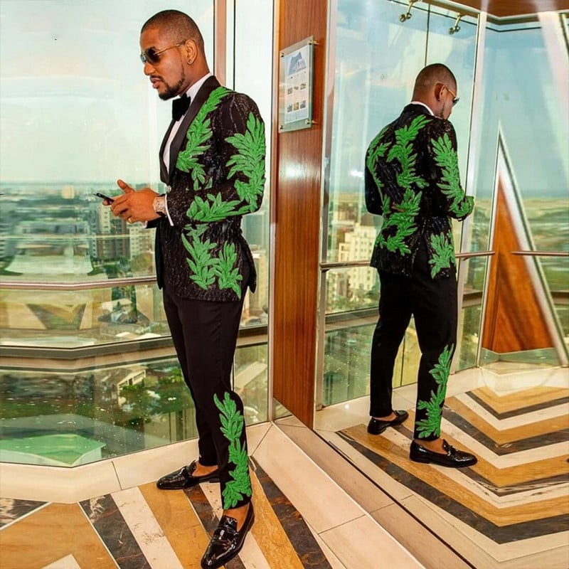 Arany rátétek luxus flitteres férfi öltönyök 2 részes szett dzseki nadrággal esküvőre formális csúcsos hajtóka karcsú vőlegény viselet szmoking