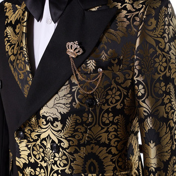 SZMANLIZI Двуредно черно златно флорално жакардово прилепнало мъжко костюми Сватбени смокинги за младоженеца Парти яке Панталон Terno Masculino