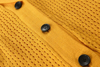 Извънгабаритна жилетка с пуловер Мъжки едноцветен пуловер с отложна яка Едноредна жилетка Плетена зимна джъмпера Палто Трикотаж