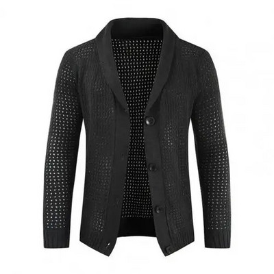 Negabaritinis megztinis vyriškas vienspalvis, apverčiamas apykakle, vienaeilis megztinis megztinis žieminiai megztiniai paltai, trikotažas