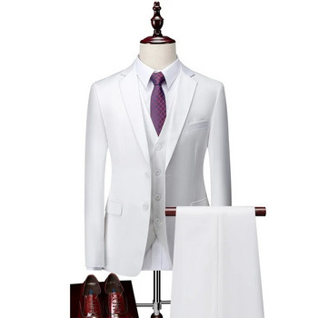 Мъжки бутикови костюми Комплекти Сватбена рокля за младоженеца Костюми Едноцветни официални облекла Бизнес 3 P Комплекти Якета+Панталони+Жилетка Костюми Размер S-5XL