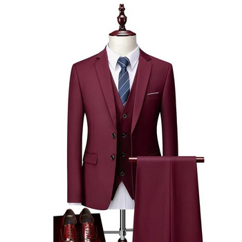 Ανδρικά Μπουτίκ Κοστούμια Σετ Γαμπρός Νυφικό Καθαρό Χρώμα Επίσημο Ένδυμα Επαγγελματικά 3 P Σετ Μπουφάν+Παντελόνι+Γιλέκο Κοστούμια Μέγεθος S-5XL