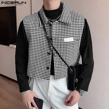 2023 Ανδρικά γιλέκα καρό πέτο αμάνικο κουμπιά Streetwear casual ανδρικά γιλέκα Κορεάτικο στυλ Crop γιλέκα S-5XL INCERUN