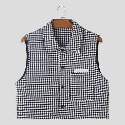 2023 m. vyriškos liemenės, languotas atvartas, be rankovių, sagų, gatvės apranga Laisvalaikio vyriško liemenės Korėjietiško stiliaus madingos derlingos liemenės S-5XL INCERUN