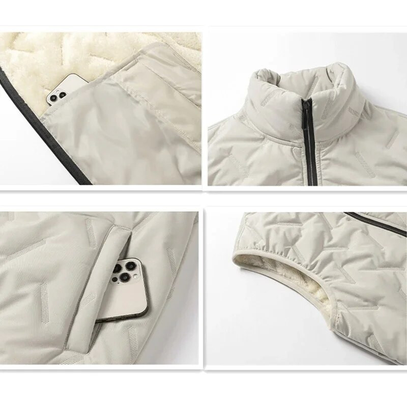 Plisirani zimski prsluci Muški stojeći ovratnik Vjetrootporni podstavljeni prsluci Jednobojni topli ležerni prsluk bez rukava Deblje parke velike veličine