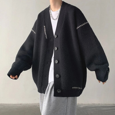 Jesenski kardigan za muškarce Ugodan Harajuku High Street Chic s V-izrezom Unisex pletenina za parove Moda u korejskom stilu Retro