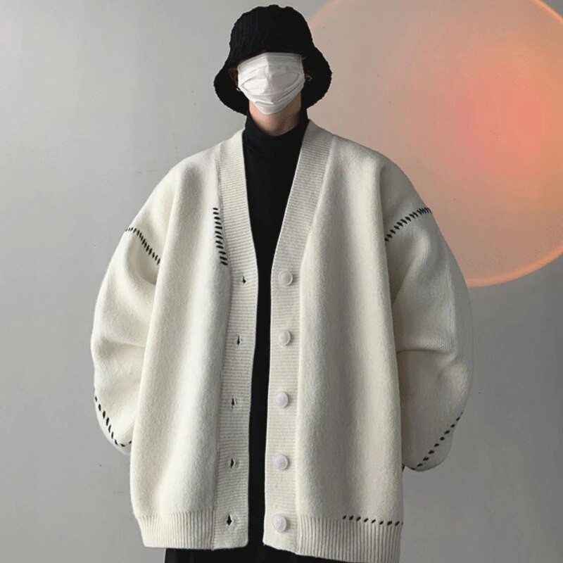 Jesenski kardigan za muškarce Ugodan Harajuku High Street Chic s V-izrezom Unisex pletenina za parove Moda u korejskom stilu Retro