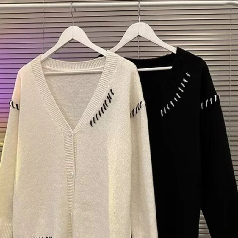 Jesenski kardigan za muškarce Ugodan Harajuku High Street Chic s V-izrezom Unisex pletenina za parove Moda u korejskom stilu Retro