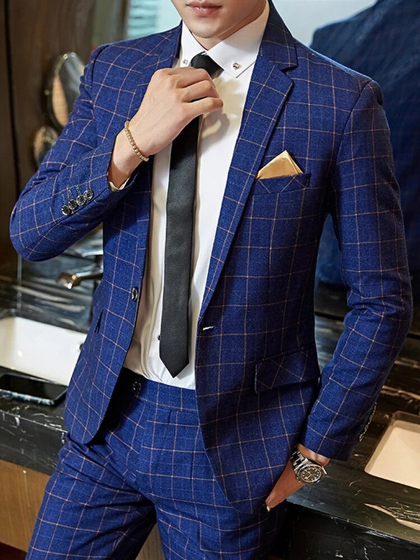 Blazer Vest Hlače Vjenčanica Mladoženja Pozorničko odijelo Trodijelni komplet i dvodijelni komplet Muško ležerno poslovno klasično karirano odijelo