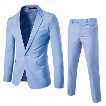 Мъжки комплект панталони Мъжки бизнес костюм Стилен мъжки комплект бизнес костюми Комплект с ревери Палто с едно копче Прилепнали панталони с джобове