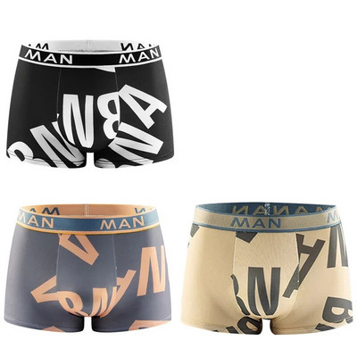 3db/tétel Fashion Férfi Bugyi Varrat nélküli betűnyomott alsónadrág Légáteresztő férfi fehérnemű Nagy méretű férfi boxer calzoncillo hombre