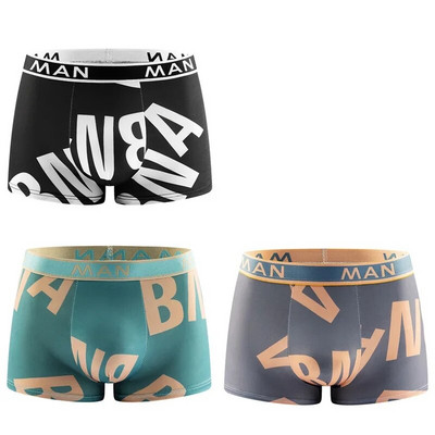 3db/tétel Fashion Férfi Bugyi Varrat nélküli betűnyomott alsónadrág Légáteresztő férfi fehérnemű Nagy méretű férfi boxer calzoncillo hombre