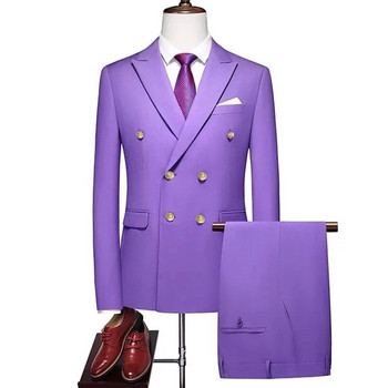 2023 Моден нов мъжки бизнес двуреден едноцветен костюм Палто / мъжки тънък сватбен блейзър от 2 части, яке, панталон, панталон