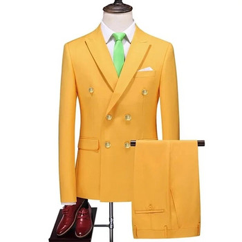 2023 Моден нов мъжки бизнес двуреден едноцветен костюм Палто / мъжки тънък сватбен блейзър от 2 части, яке, панталон, панталон