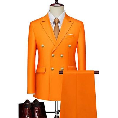 2023. Modni novi muški poslovni jednobojni kaput s dvostrukim kopčanjem / muški uski vjenčani 2-dijelni blejzeri Jakna Hlače Hlače