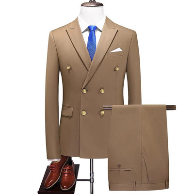 2023. Modni novi muški poslovni jednobojni kaput s dvostrukim kopčanjem / muški uski vjenčani 2-dijelni blejzeri Jakna Hlače Hlače