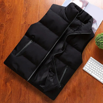 Breathable  Trendy Windproof Thickened Sleeveless Jacket Male Vest Coat Cotton Padded   Streetwear