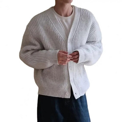 Zima Jesen Muški kardigan pulover Jednoredno kopčanje s V izrezom Gumbi Debeli pleteni dugi rukavi Jednobojna elastična topla mekana ležerna S