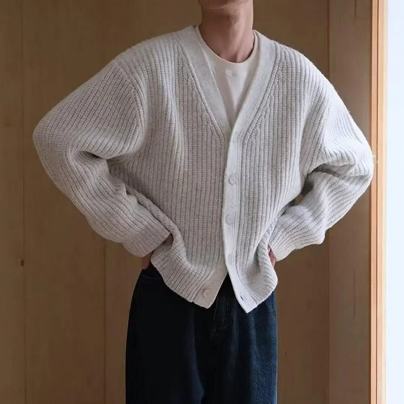 Zima Jesen Muški kardigan pulover Jednoredno kopčanje s V izrezom Gumbi Debeli pleteni dugi rukavi Jednobojna elastična topla mekana ležerna S