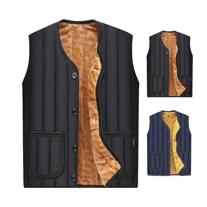 Trendy zimski prsluk jednoredno kopčanje čistih boja, zimski prsluk velike veličine Jednobojni ležerni zimski kaput za ribolov