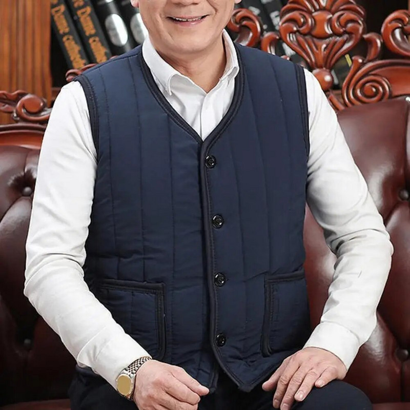 Trendy zimski prsluk jednoredno kopčanje čistih boja, zimski prsluk velike veličine Jednobojni ležerni zimski kaput za ribolov