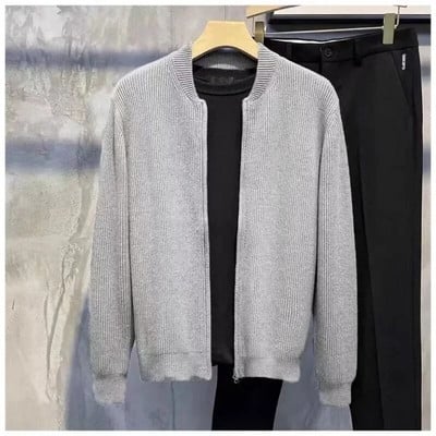 Muški Jesen Zima Ležerni pleteni džemper džemper Muški modni gornji kaput Kaput s patentnim zatvaračem Jednobojni samostojeći ovratnik Džemperi dugih rukava