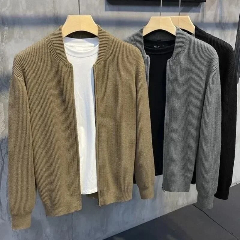 Muški Jesen Zima Ležerni pleteni džemper džemper Muški modni gornji kaput Kaput s patentnim zatvaračem Jednobojni samostojeći ovratnik Džemperi dugih rukava