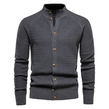 Мъжки плетен пуловер, жилетка, памучна висококачествена пуловер с копчета, стояща деколте за мъже, зимни модни дизайнерски жилетки, мъжки