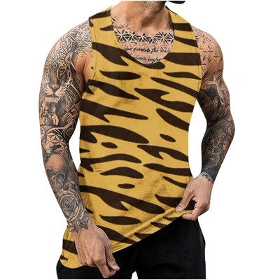 New Fashion Tank Tops Sleeveless Summer Street Style Tops 3D Print Spotted Leopard Loose Crew Neck Casual Male Campaign Vest Top