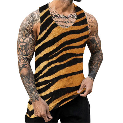 Topuri de modă noi, fără mâneci, de vară, în stil stradal, cu imprimeu 3D, cu leopard cu pete, cu gât crew, ocazional, pentru campanie, pentru bărbați.