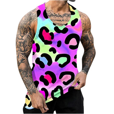 Nove modne majice bez rukava, ljetne majice u uličnom stilu, 3D ispis, pjegavi leopard, široki okrugli izrez, ležerna muška kampanja, top prsluk