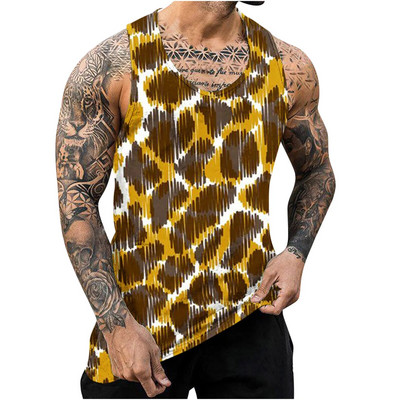 Nove modne majice bez rukava, ljetne majice u uličnom stilu, 3D ispis, pjegavi leopard, široki okrugli izrez, ležerna muška kampanja, top prsluk