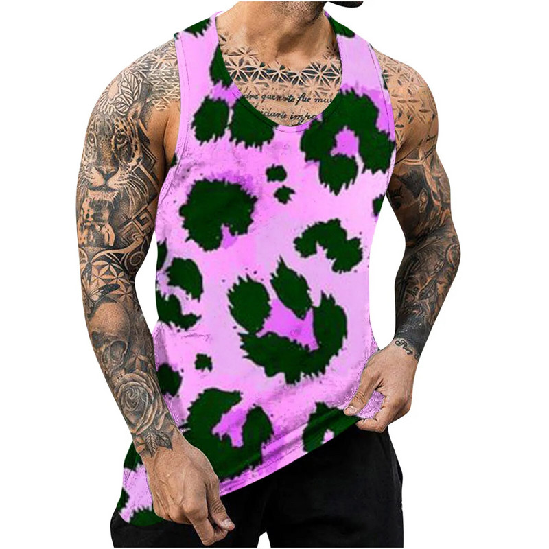 Nove modne majice bez rukava, ljetne majice u uličnom stilu, 3D ispis, pjegavi leopard, široki okrugli izrez, ležerna muška kampanja, top prsluk