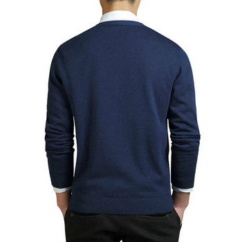 Сиви жилетки Мъжки памучен пуловер с дълъг ръкав Мъжки пуловери с V-образно деколте Свободни плътни горнища с копчета Подходящи за плетене Облекло в ежедневен стил