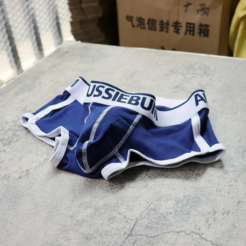 AUSSIEBUM Vyriški bokseriai U išgaubto dizaino strypo kelnaitės College stiliaus jaunystės vienspalviai seksualūs maži bokso šortai