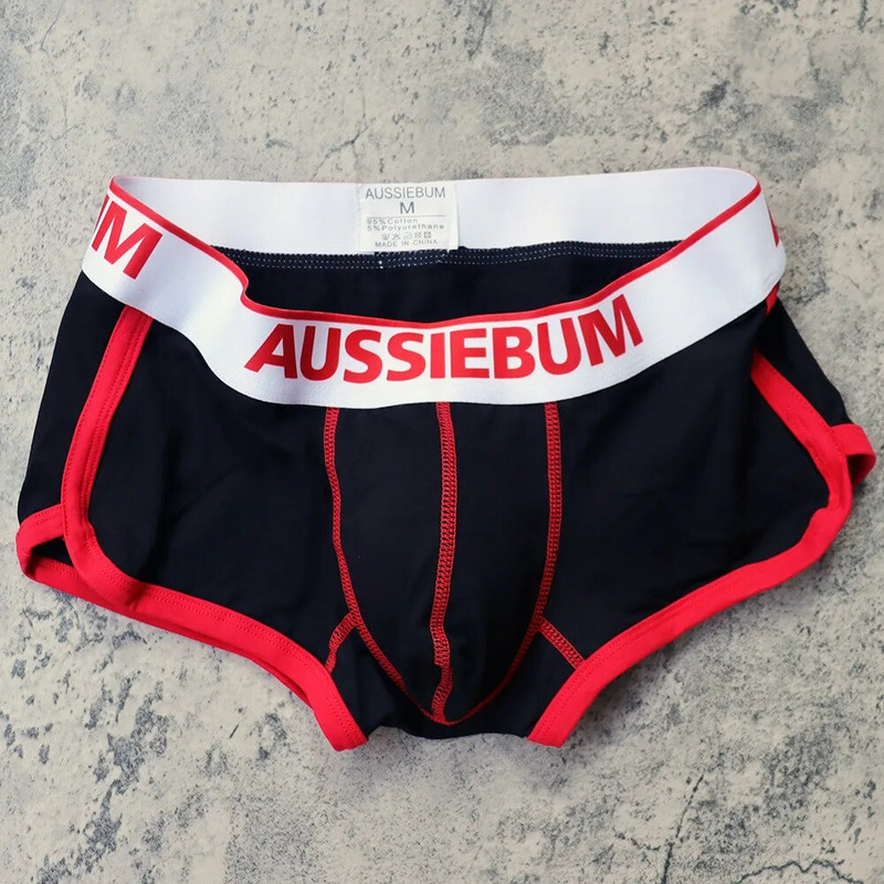 AUSSIEBUM Vyriški bokseriai U išgaubto dizaino strypo kelnaitės College stiliaus jaunystės vienspalviai seksualūs maži bokso šortai