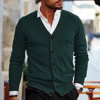 Нова европейска и американска мъжка плетена жилетка с V-образно деколте, висококачествен пуловер от агнешка вълна