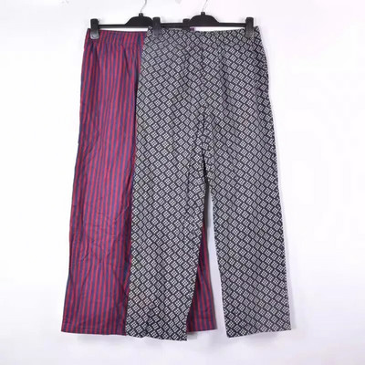 Men`s Pants Cotton buffing Wave Point Plaid Male Sleep Bottoms Trousers Leisure Front Open Side Pocket