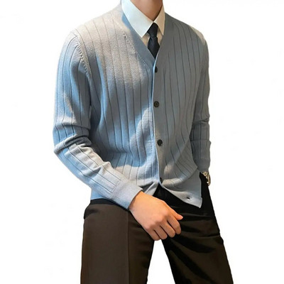 Kardigan s jednim kopčanjem, muški pleteni džemper s V izrezom, kaput za jesen i zimu, debeli, topli ležerni pulover otporan na vjetar