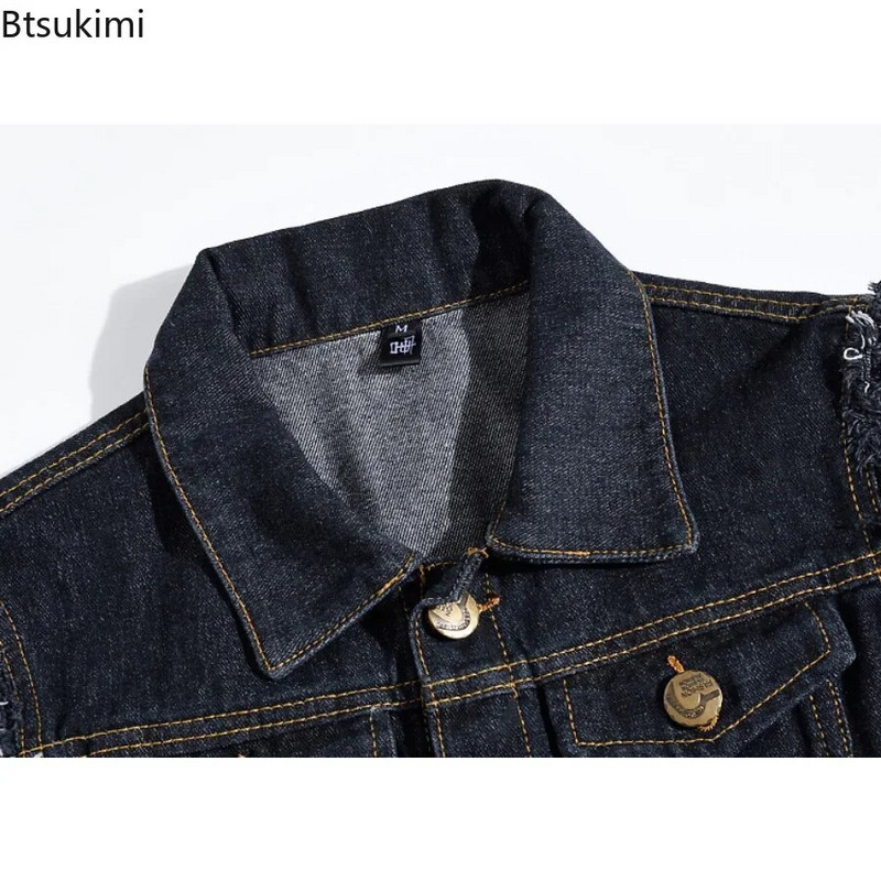 2024 m. vyriški madingi džinsai, berankovio striukės liemenė, vyriška juoda mėlyna džinsinė džinsinė liemenė.