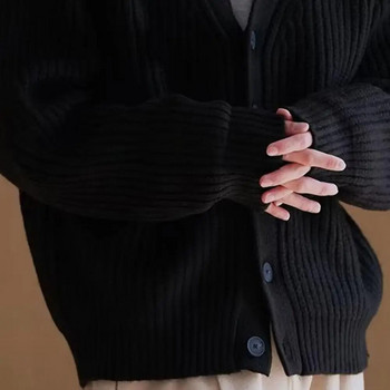 Ανδρική ζακέτα πουλόβερ χειμερινού φθινοπώρου μονόστομο V λαιμόκοψη κουμπιά χοντρό πλεκτό μακρυμάνικο μασίφ ελαστικό ζεστό παλτό casual πουλόβερ