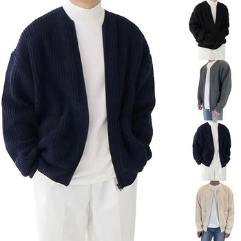 Ανδρικό πουλόβερ με φερμουάρ πλεκτή ζακέτα με χωνί με λαιμόκοψη πουλόβερ με τσέπες παλτό για όλες τις εποχές Άνετο μαλακό μακρυμάνικο